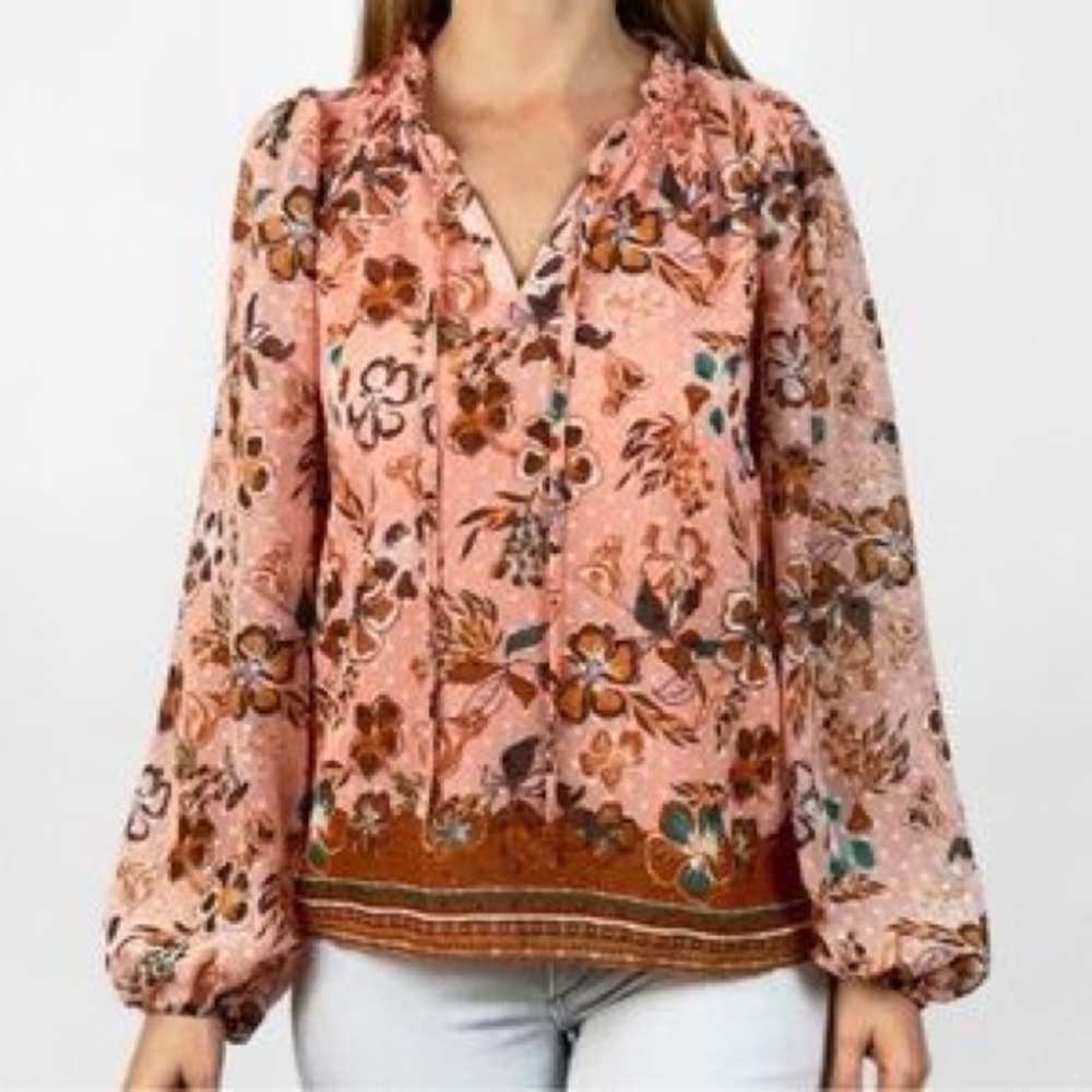 Joie‎ floral bohemian coral long sleeve blouse